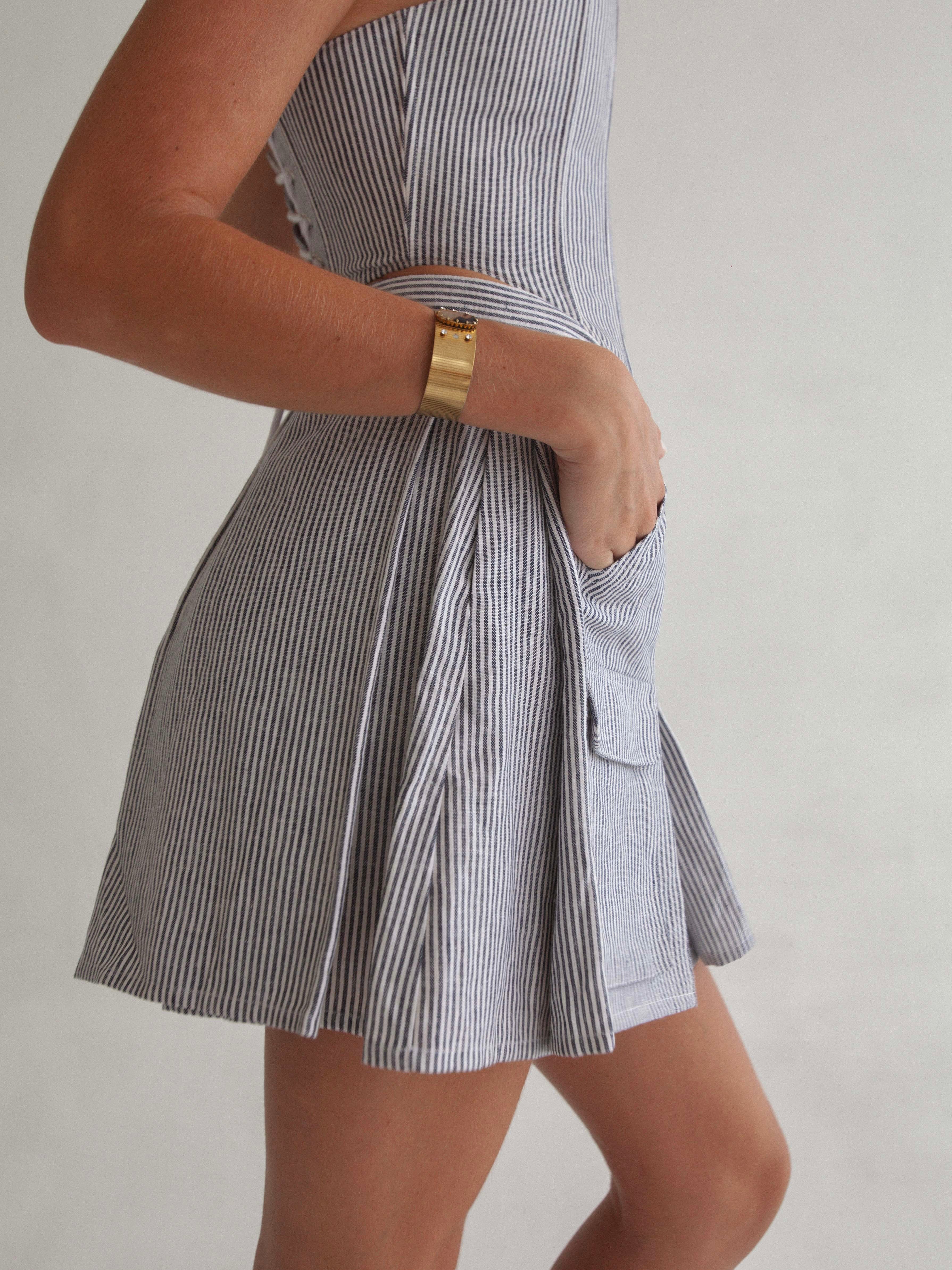 SIENNA SKIRT GREY AND WHITE STRIPES