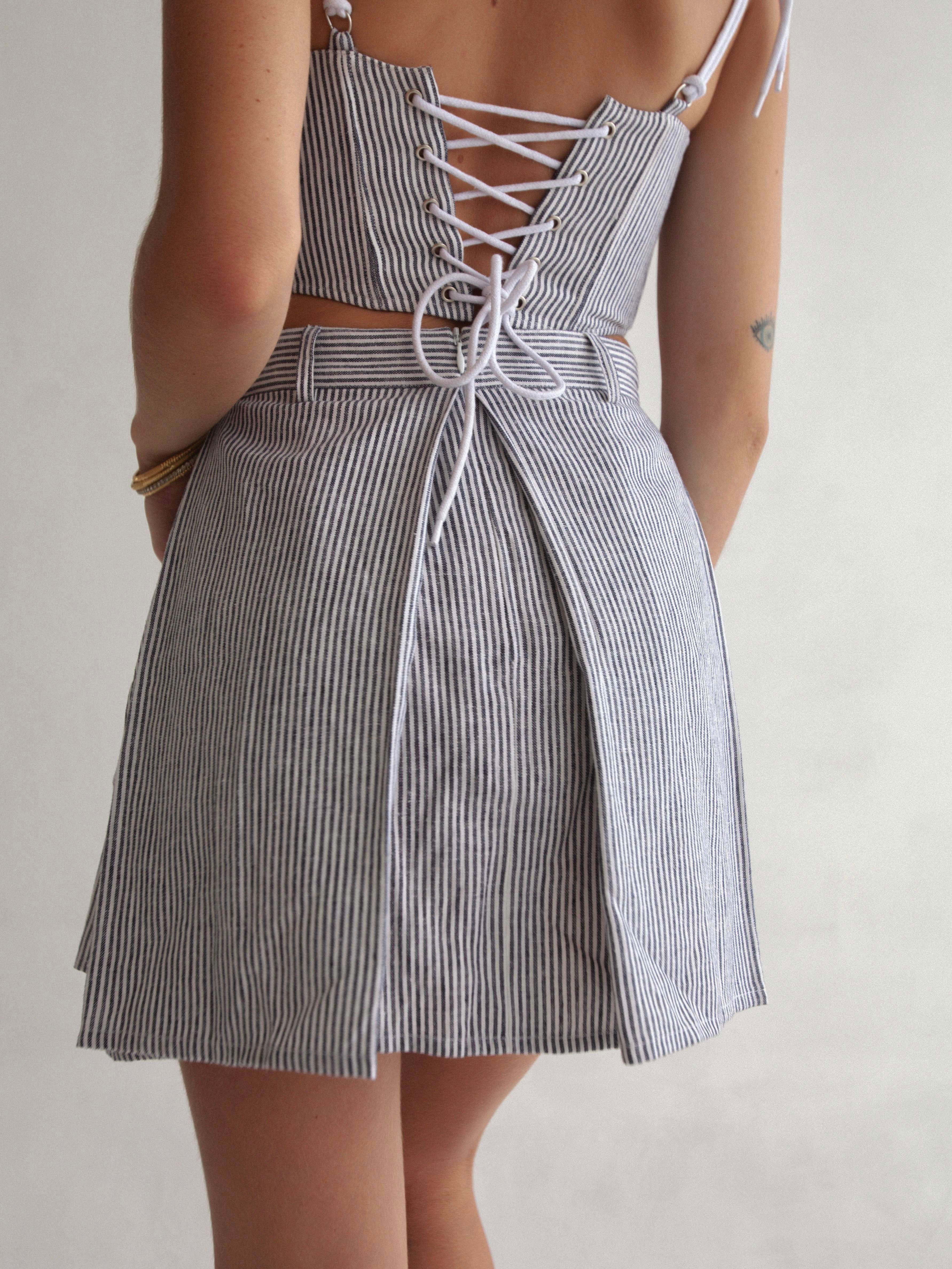 SIENNA SKIRT GREY AND WHITE STRIPES